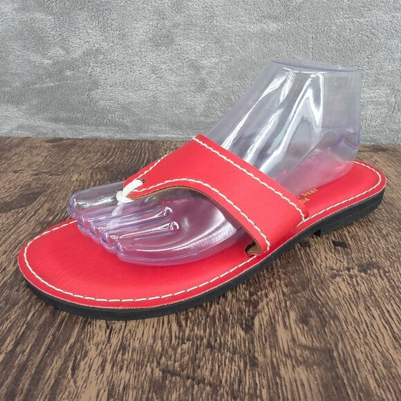 KINO Lily Thong Sandals 10 Red Leather Comfort Flat Slip On Key West Square Toe - Picture 1 of 13
